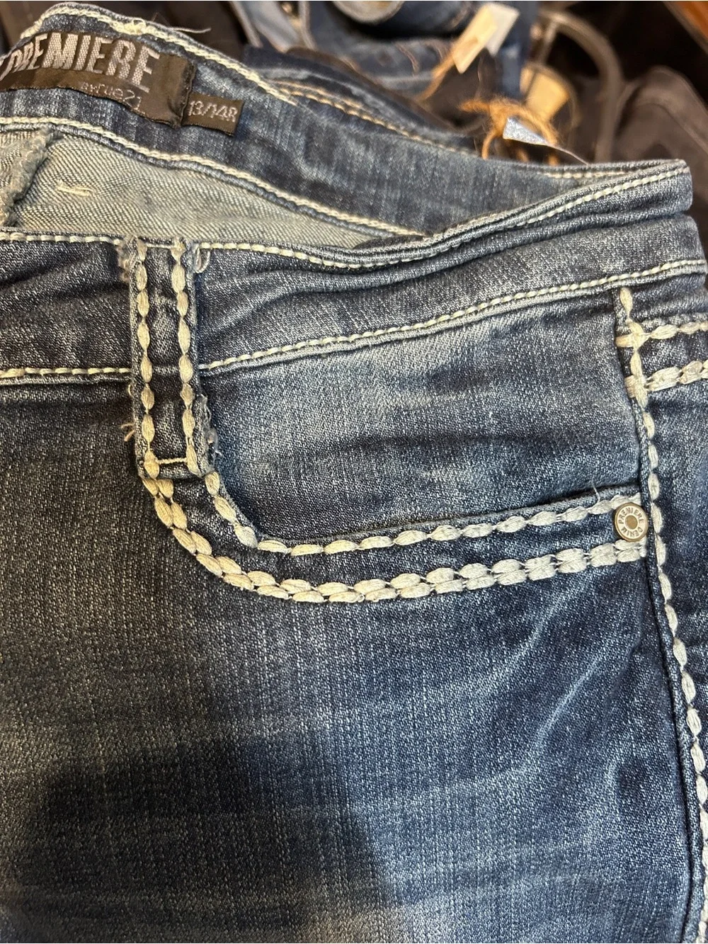 Premier Women's Dark Blue Skinny Jeans with Embroidered Wing Pocket